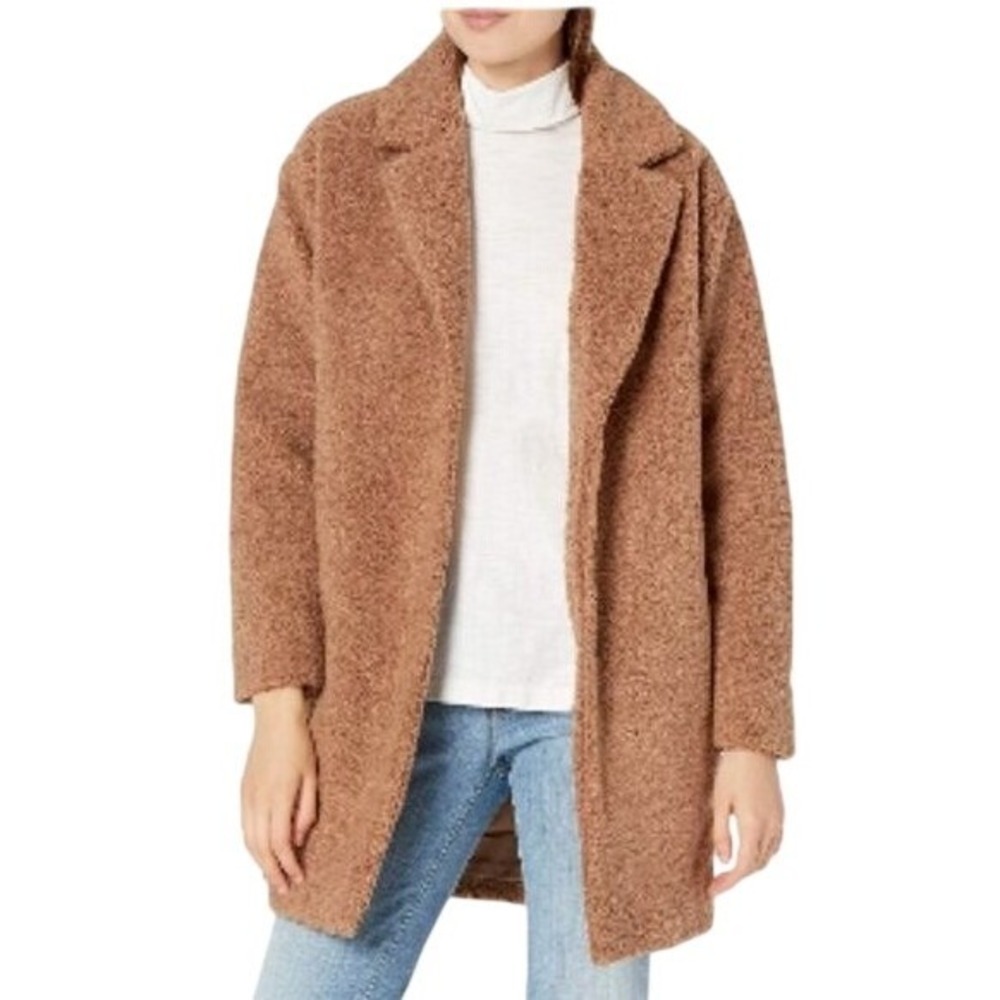 Daily Ritual Women's Teddy Bear Fleece Oversized-Fit Lapel Jacket,‎ Camel, S